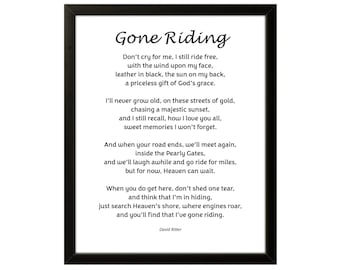 Gone Riding Memorial Poem - Digital Download Tribute for Bikers, Sympathy Gift, Motorcycle Funeral Keepsake by David Ritter, Word Document