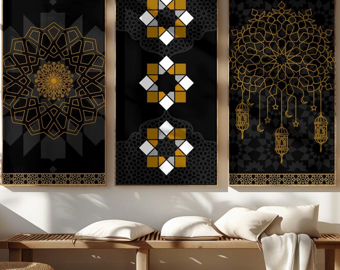 Featured listing image: Set of 3 Moroccan Zellij Wall Art – Tree Luxury Printable Boho Decor