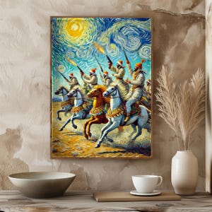 Moroccan Fantasia Van Gogh Style Art Print | DigitalDownload | Morrocan Tbourida Equestrian Wall Decor