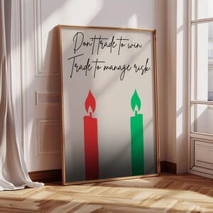 arte de parede com citação comercial não negocie para ganhar negocie para gerenciar riscos decoração do mercado de ações impressão de vela verde vermelha mentalidade financeira