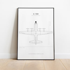 C130 Blueprint Poster - Fighter Jet Wall Art - C-130 Hercules - DIGITAL DOWNLOAD - Minimalist C130 Wall Art - Military Aircraft Poster
