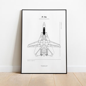 F-14 Blueprint Poster - Fighter Jet Wall Art - F-14 Tomcat - DIGITAL DOWNLOAD - Minimalist F-14 Wall Art - Military Aircraft Poster