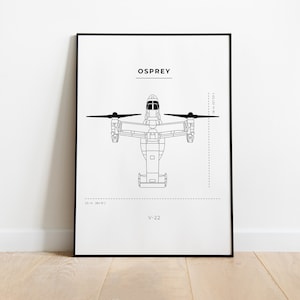 Osprey Blueprint Poster - Aircraft Wall Art - V-22 Osprey - DIGITAL DOWNLOAD - Minimalist Osprey Wall Art - Military Aircraft Poster