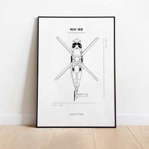NH90 Helicopter Blueprint Poster: Minimalist Military Wall Art (Digital Download)