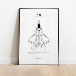 F22 Blueprint Poster - Fighter Jet Wall Art - Lockheed Martin F-22 Raptor - DIGITAL DOWNLOAD - F22 Wall Art - Military Aircraft Poster