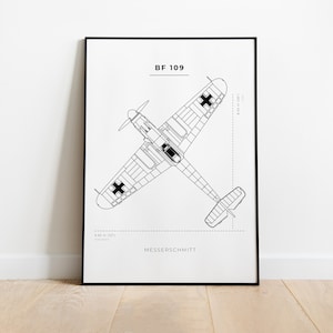 Messerschmitt Blueprint Poster - WW2 Wall Art - Messerschmitt- DIGITAL DOWNLOAD - Messerschmitt Wall Art - WW2 Military Aircraft Poster