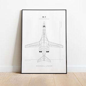 B1 blauwdruk poster - muurkunst bommenwerper - Rockwell B-1 Lancer - DIGITALE DOWNLOAD - minimalistische B1 muurkunst - poster militaire vliegtuigen
