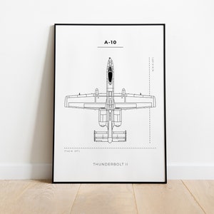 A10 Blueprint Poster - Fighter Jet Wall Art - A-10 Thunderbolt II - DIGITAL DOWNLOAD - Minimalist A10 Wall Art - Military Aircraft Poster