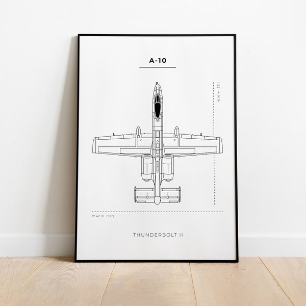 A10 Blauwdruk Poster - Fighter Jet Wall Art - A-10 Thunderbolt II - DIGITALE DOWNLOAD - Minimalistische A10 Wall Art - Militaire vliegtuigen Poster