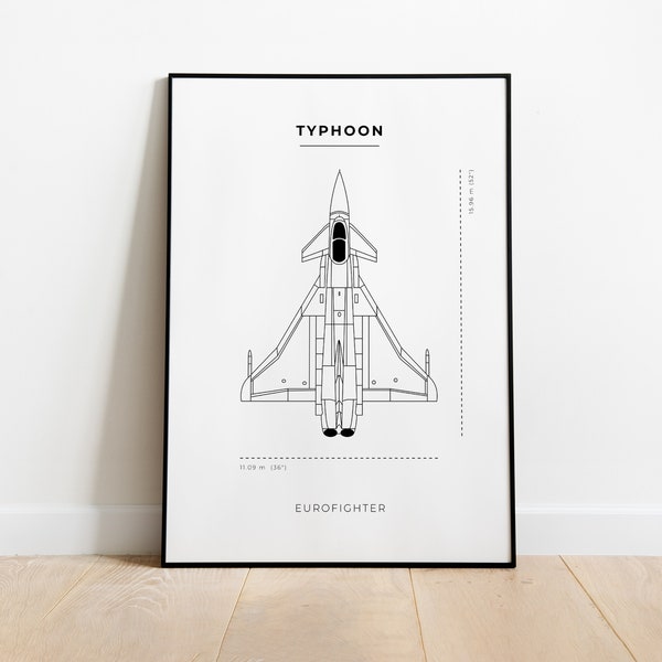 Typhoon Blueprint Poster - Fighter Jet Wall Art - Eurofighter Typhoon - DIGITAL DOWNLOAD - Minimalist Wall Art - Military Aircraft Poster