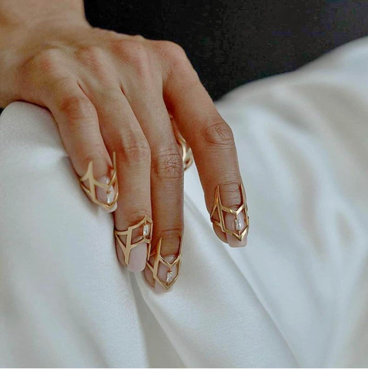 Trend Geometric Diamond Open Nail Ring Ins Niche Design Temperament Exquisite Manicure, Press on Nails, Fake Nail Kit Nail Set Ring,Temu