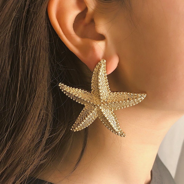 Unique Starfish Earrings, Large Starfish Design, Stud Earrings, Exaggerated Large Design, Jewellery for Beach, Chunky Earrings, Gift for Her