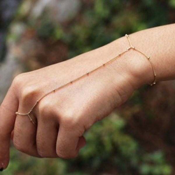 Dainty Beaded - Link Hand Chain Bracelet - Slave Bracelet - Finger Chain Bracelet -  Kundan Bracelet - Waterproof - Gift For Her