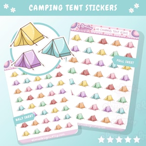 GEDRUCKT Niedliche Kawaii Camping Zelt Journal Aufkleber | Reisen Urlaub Urlaub Planer Aufkleber | Sticker fürs Journaling | farbigen Aufkleber