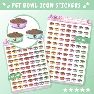 Adesivi per pianificatore di animali domestici kawaii STAMPATI, icone di alimentazione e cura / Adesivi fantasy / Cane e gatto / Diario / Adesivi per bambini, colori pastello / Personaggio di pianificazione