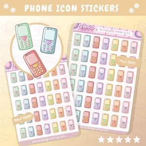 GEDRUCKTE niedliche Kawaii Telefon-Icon-Sticker | Zusammenkunft | Telefonieren | Zeitschrift | Aufgabe Stickers | Wäsche | Hausarbeit | Planung | Charakter