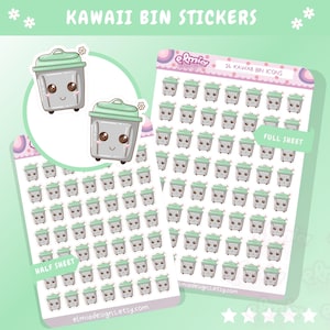 GEDRUKT schattige kawaii vuilnisbak prullenbak karweitjes | Garbage Day | Journalen | Stickervel kalenderplanner planningsdagboek klusschema
