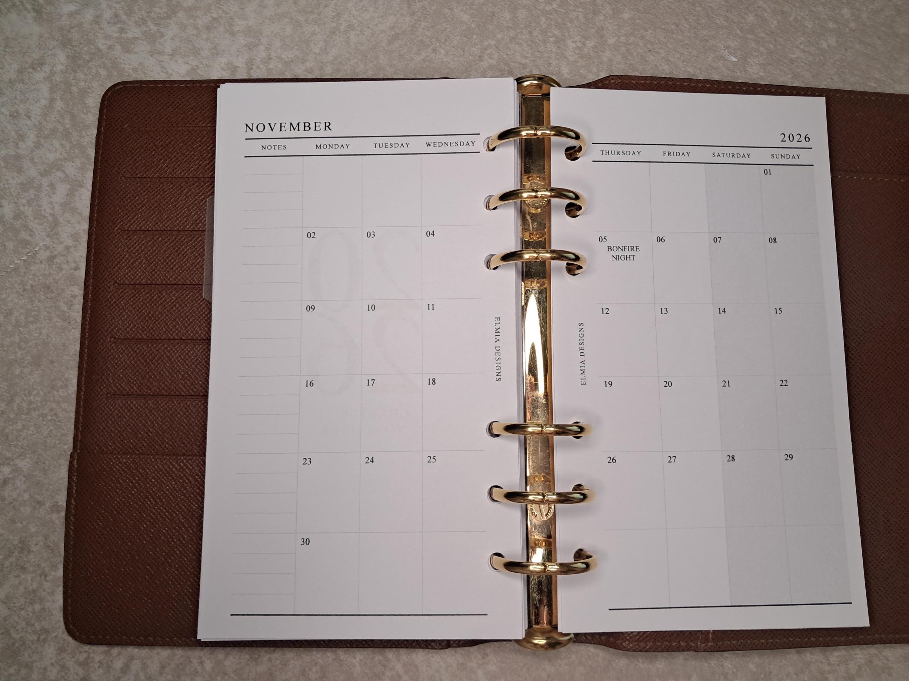 2026 Monthly Calendar Inserts | Filofax A5/a6/personal Size - Etsy