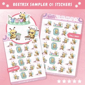 GEDRUCKTE niedliche Kawaii Beetrix Bee Sampler-Symbole 01 | Planer Sticker | Tagebuch | Hausarbeit | Lektüre | Bin Tag | Hausarbeit | Planung | Charakter