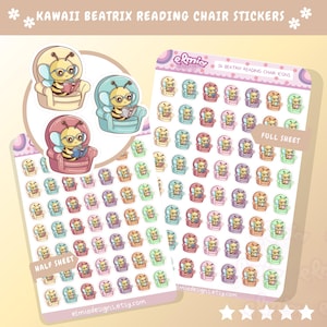 GEDRUKTE schattige kawaii Beatrix Bee leesstoel waarderingsstickers voor boek of leesdagboek | plannerstickers | vinylsticker Planning