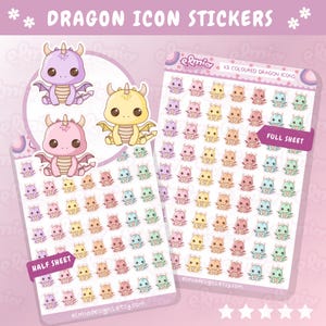 GEDRUKTE schattige kawaii draak pictogram planner stickers | Fantasie | Boek Draak | Dagboek | Kinderstickers | Boeklezer | Planning | Karakter: