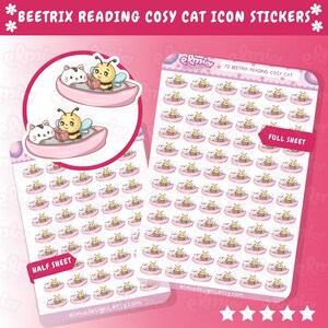GEDRUCKTE süsse Kawaii Beetrix Bienen-Katzen-gemütliche Lektüre im Bett | Planer Sticker | Tagebuch | Leser Geschenk | Planung | Charakter Journal Buch BUJO