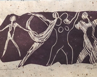 Terry Svat Linocut Print: ‘Transformation’ Limited Edition Vintage Art