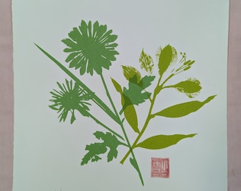 Vintage Floral Linocut Print, Carolyn Pomponio, Limited Edition