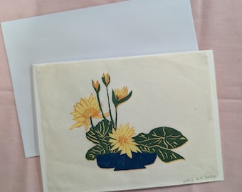 Linocut Notecards: Japanese Floral Arrangement, Limited Edition