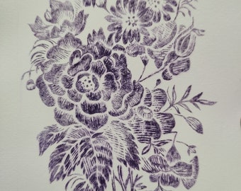 Fleur de Fleur Print, Handmade Dry Point Etching, Floral Art