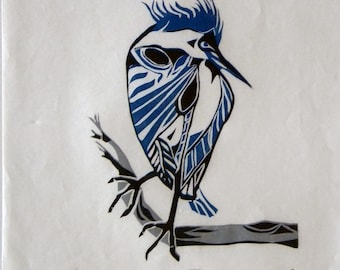Blue Heron Linocut Print, Inuit Folk Art, Limited Edition