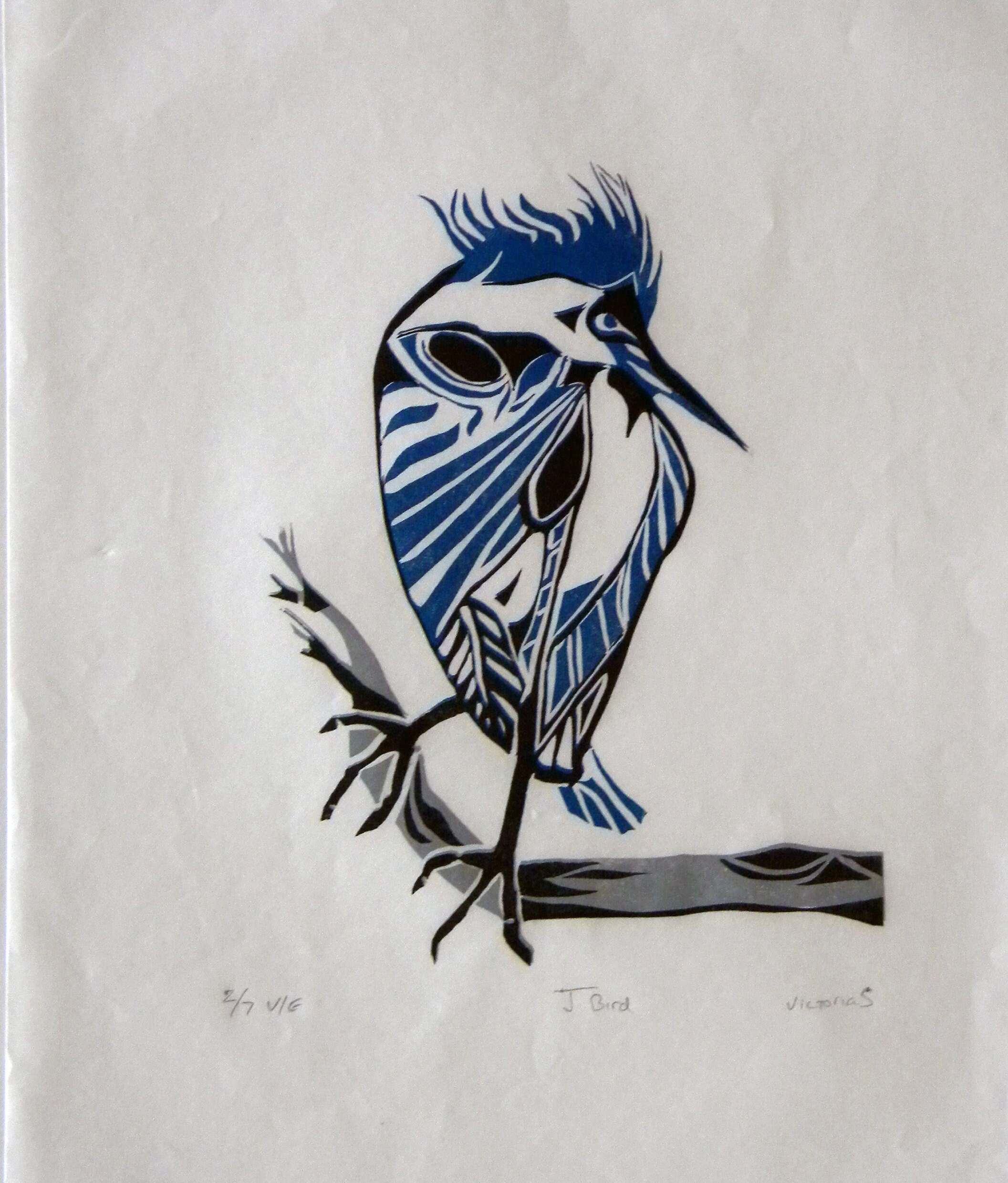 Blue Heron Original Linocut Print, Handmade Color Reduction Block Print ...