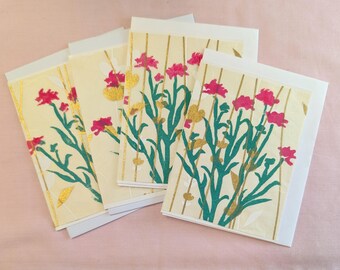 Blank notecards, original handprinted linocut notecards. Bouquet