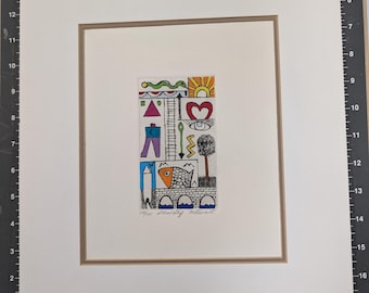 Vintage Maggie Stewart Etching Print, 1990s Calendar Art, Matted