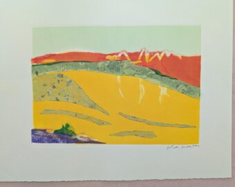 Original Monotype Landscape Art Print, Colorful Handmade Print (5x7)