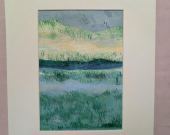 Original Colorful Monotype Print, SC Lowcountry Scenery Art