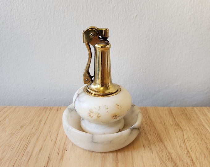 Vintage Table Top Lighter Ashtray Set Marble Style Stone Etsy