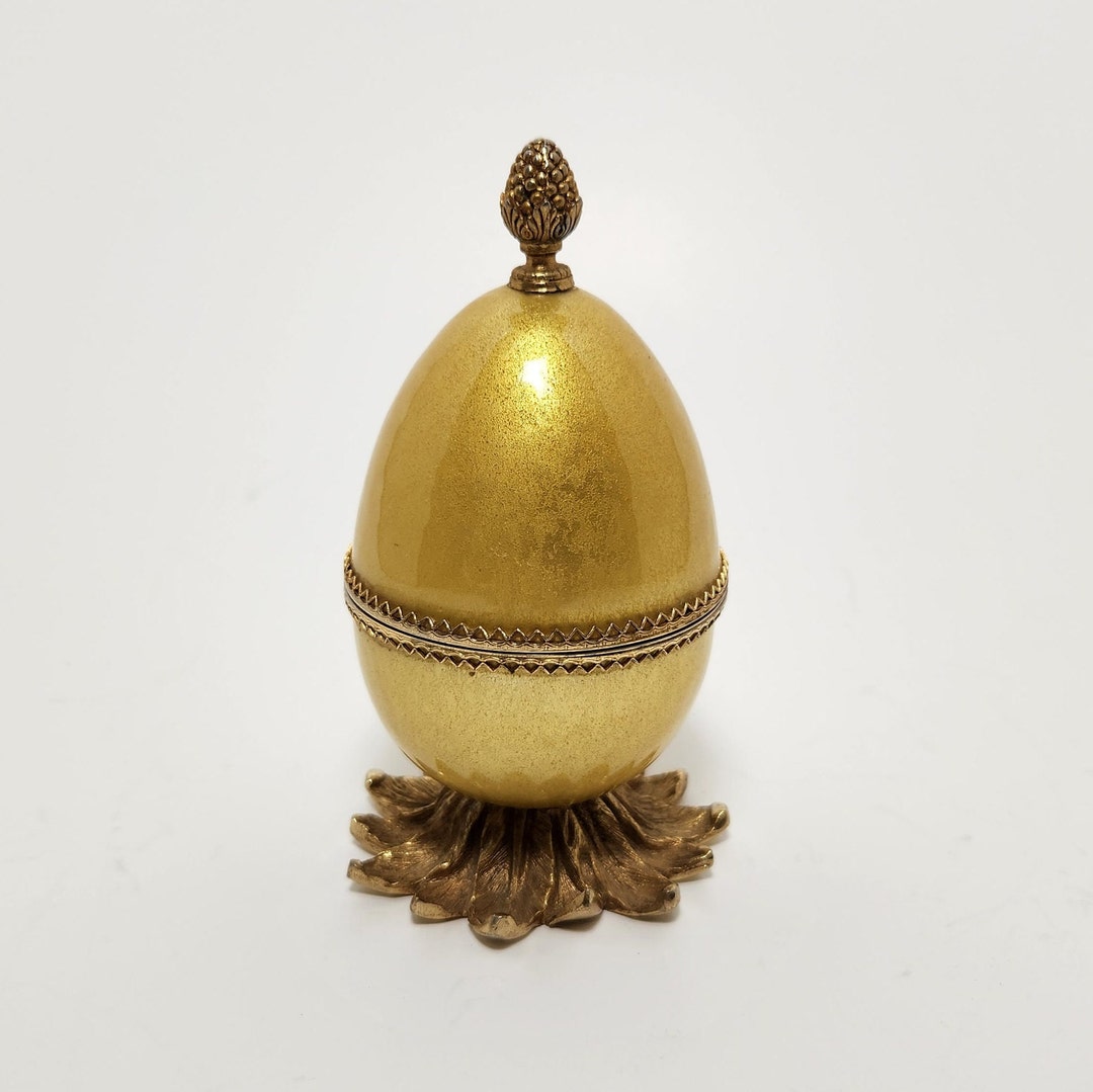 50%OFF Glass Egg Guilloche Gold Evans Vintage Enamel Top Table アンティーク雑貨