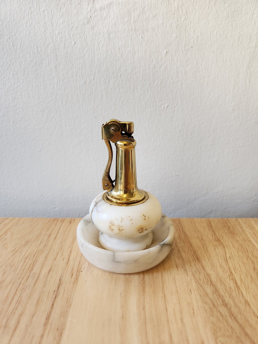 Vintage Table Top Lighter Ashtray Set Marble Style Stone Etsy