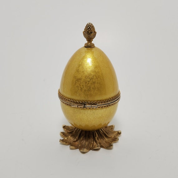 faberge cigarette lighter Vintage Evans Gold Guilloche Egg Glass Enamel Table Top Faberge Egg Style Blue Enamel