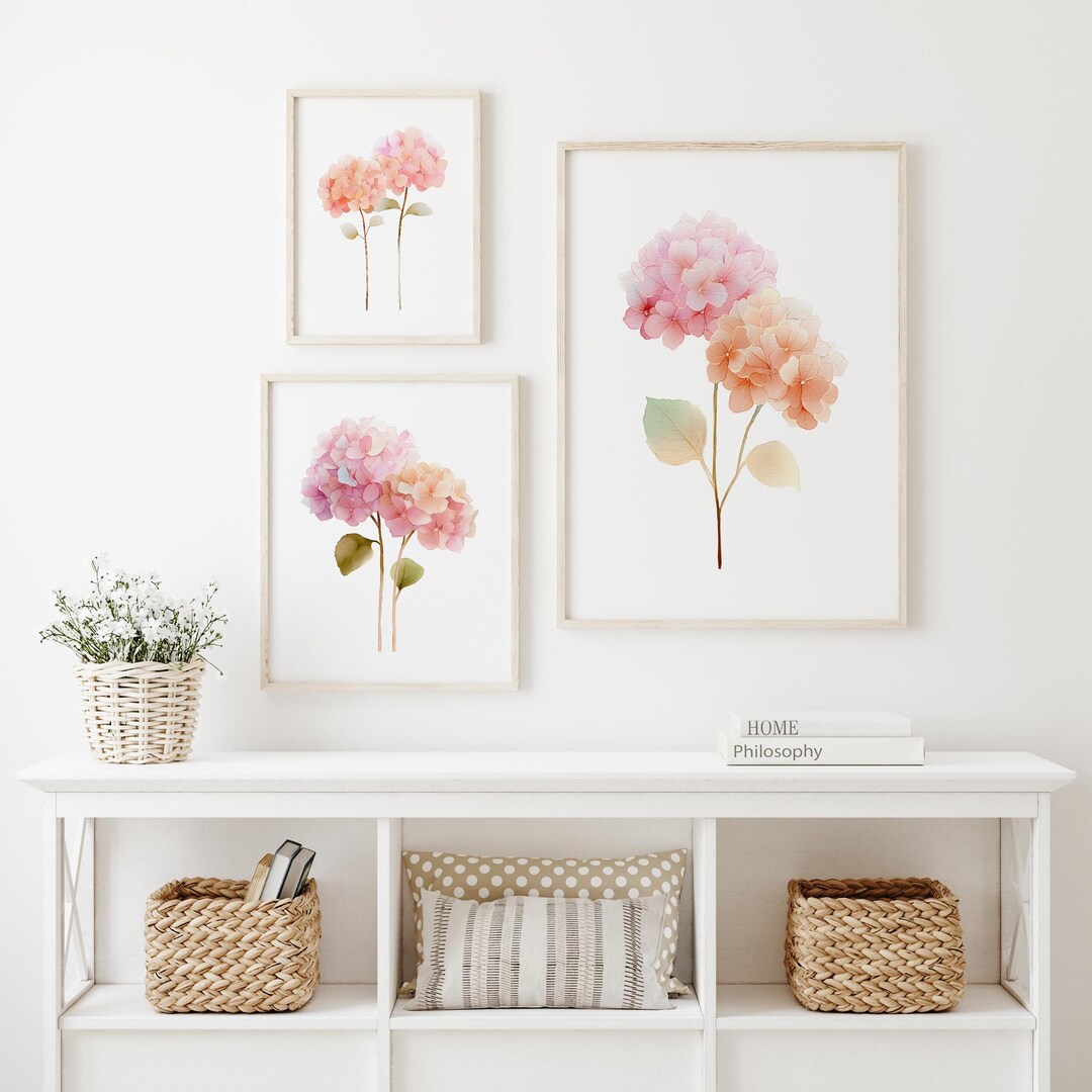 Hydrangea Watercolor Wall Art – Set of 3 Printable Floral Prints ...