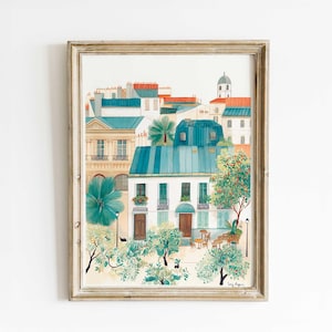 Mediterranean Courtyard Wall Art – Unique Handmade Watercolor Print – Elegant European Architecture Decor – Timeless Home Style