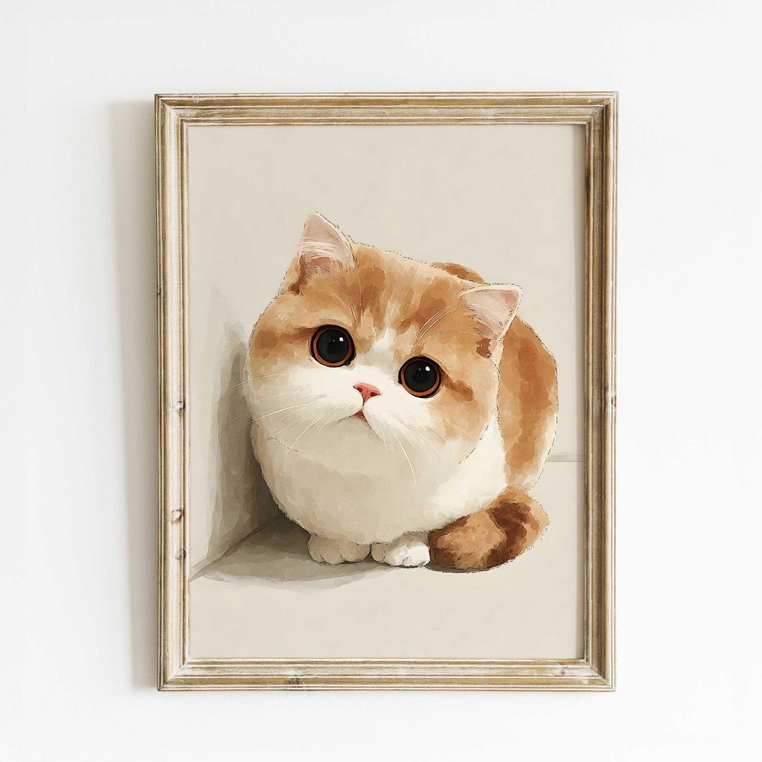Cute Ginger Cat Watercolor Art Print - Adorable Exotic Shorthair Wall ...