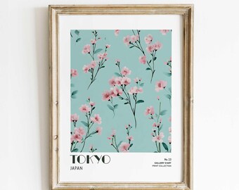 Tokyo Wall Art Printable | Cherry Blossom Poster, Minimalist Japanese Art, Tokyo Sakura Print, Digital Download, Floral Japan Decor