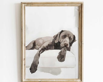 Sleeping Dog Watercolor Print – Calm Pet Portrait Art, Neutral Dog Wall Decor for Cozy & Minimalist Homes