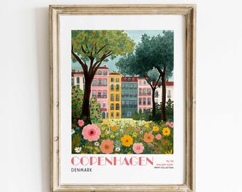 Copenhagen Printable Wall Art, Floral Cityscape Digital Download, Denmark Art Print, Scandinavian Home Decor, Copenhagen Poster Gallery Wall