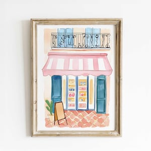 Paris Bakery Watercolor Print – Charming French Café Art, European Street Scene, Cozy Bakery Decor, Travel-Inspired Unique Handmade Decor
