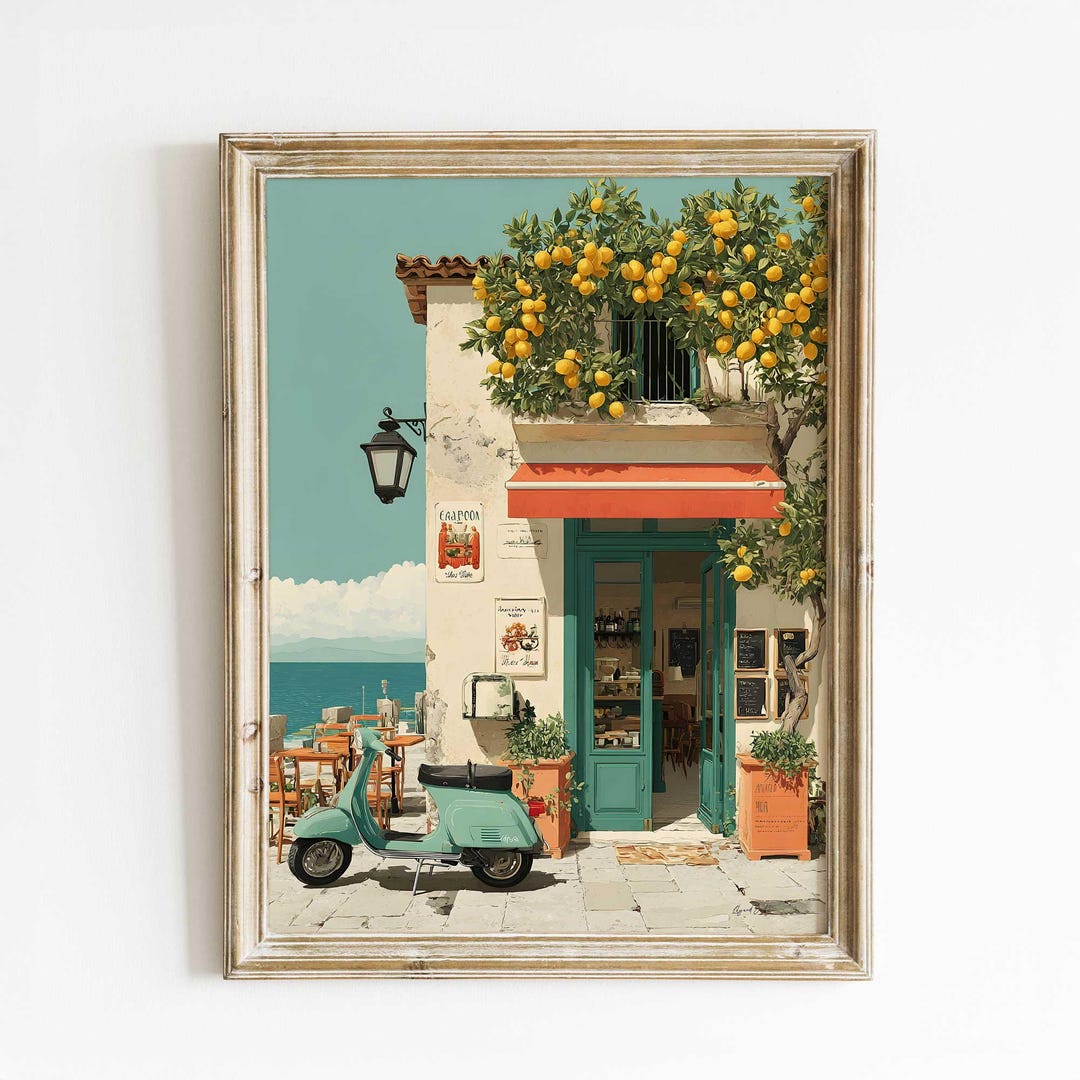 Mediterranean Cafe Wall Art, Lemon Tree Cafe Print, Italian Coastal ...