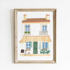 Stampa acquerello panetteria francese – Decorazione unica fatta a mano, arte murale del caffè parigino, stampa artistica rustica di boulangerie
