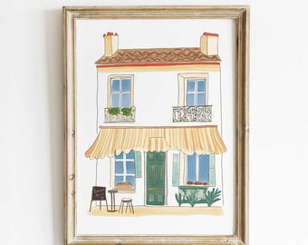 French Bakery Watercolor Print – Unique Handmade Decor, Parisian Café Wall Art, Rustic Boulangerie Fine Art Print